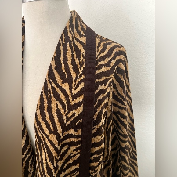 Nina Leonard open cardigan animal tiger print women’s size Large QVC style - Picture 2 of 6